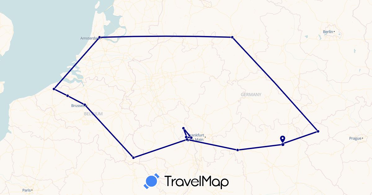 TravelMap itinerary: driving in Belgium, Czech Republic, Germany, Luxembourg, Netherlands (Europe)